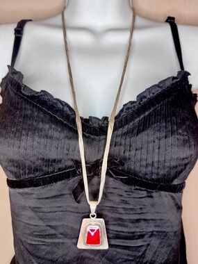 ♥️ATI♥️ RED JASPER MEXICAN 925 STERLING SILVER ANTIQUE PENDANT
